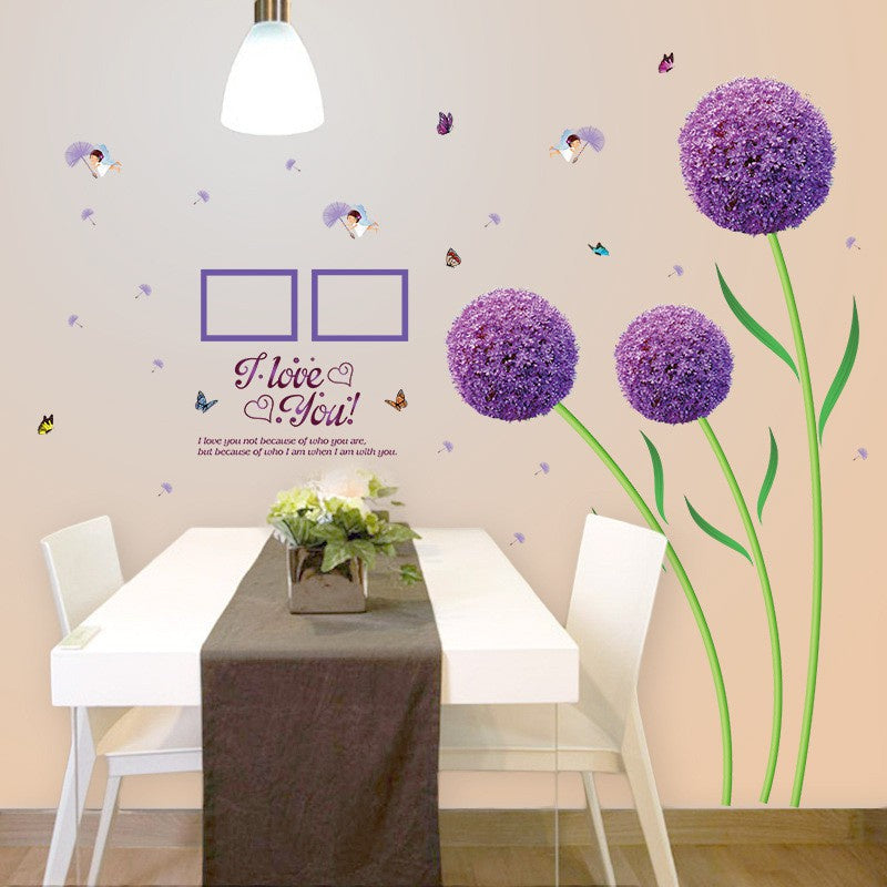 WALL STICKER BUNGA DANDELION UNGU PURPLE FLOWER STIKER DINDING SK9124