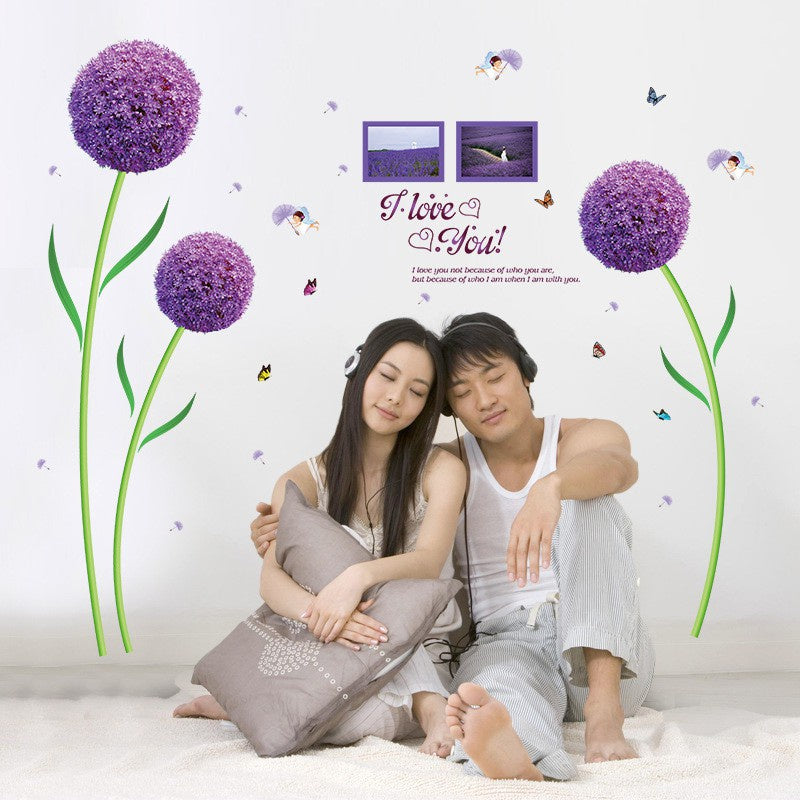 WALL STICKER BUNGA DANDELION UNGU PURPLE FLOWER STIKER DINDING SK9124