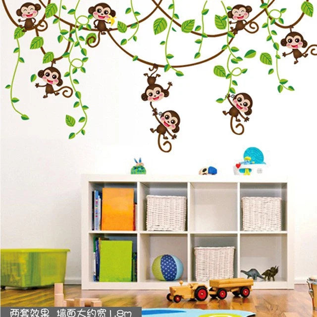 ADEK WALL STICKER MONKEY MONYET GLANTUNGAN ANAK KIDS STIKER DINDING AY7247 Wallsticker