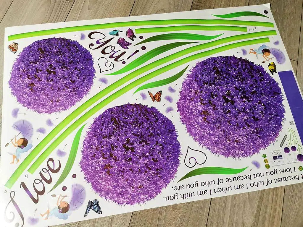 WALL STICKER BUNGA DANDELION UNGU PURPLE FLOWER STIKER DINDING SK9124