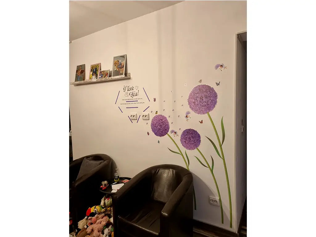 WALL STICKER BUNGA DANDELION UNGU PURPLE FLOWER STIKER DINDING SK9124