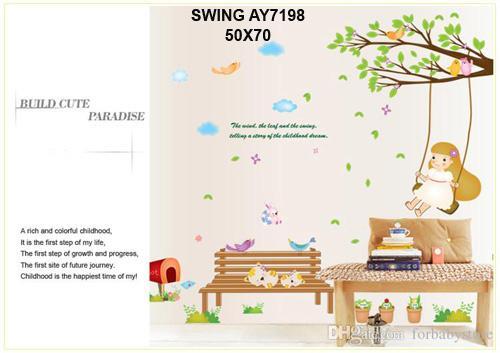 Cheap DIY Cartoon Swing girl Vinyl Removable Kid Room DIY Wall Stickers Decal environment Mural Decor AY7198
