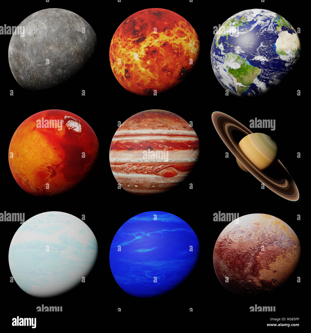 the planets of the solar system isolated on white background (3d space rendering, elements of this image are furnished by NASA)