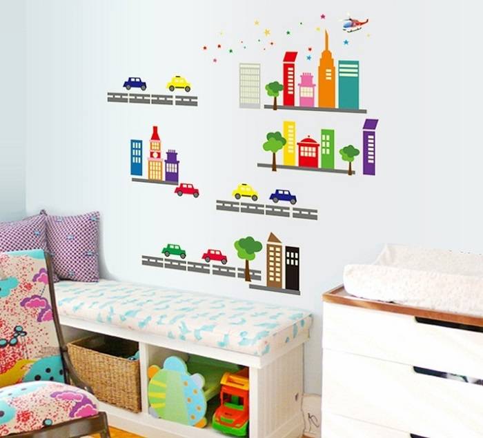 Glow In The Dark Cartoon City Wall Sticker-TYABQ9608