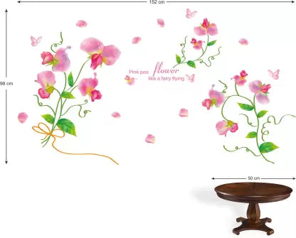 Flipkart SmartBuy 152 cm Wall Stickers Pink Pea Flower for Study Room Self Adhesive Sticker