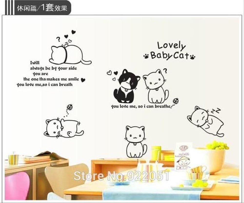 WALL STICKER LOVELY BABY CAT KUCING LOVE BLACK AY9048 WALL STICKER