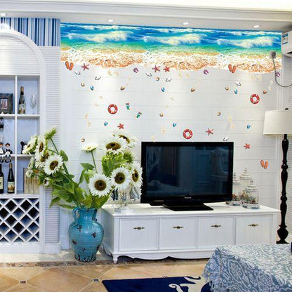 The SK9174N blue beach nano waterproof and oil-proof wall is attached to the porch bedroom floor seamless patchwork sticker PVC