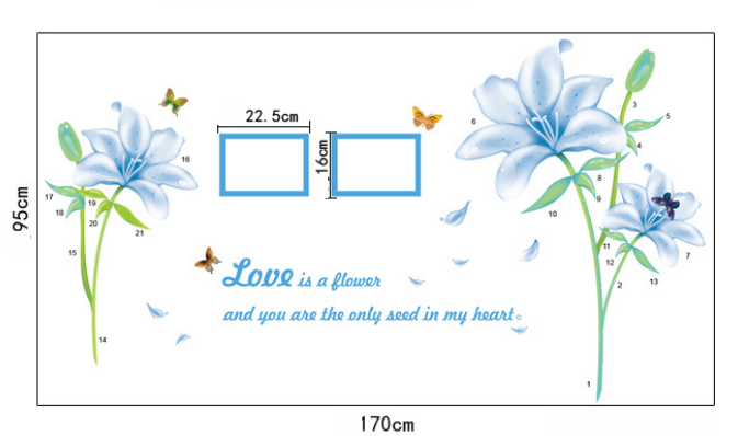 Wall Sticker / Wall Stiker / Stiker Dinding Bunga Biru MJ8027B
