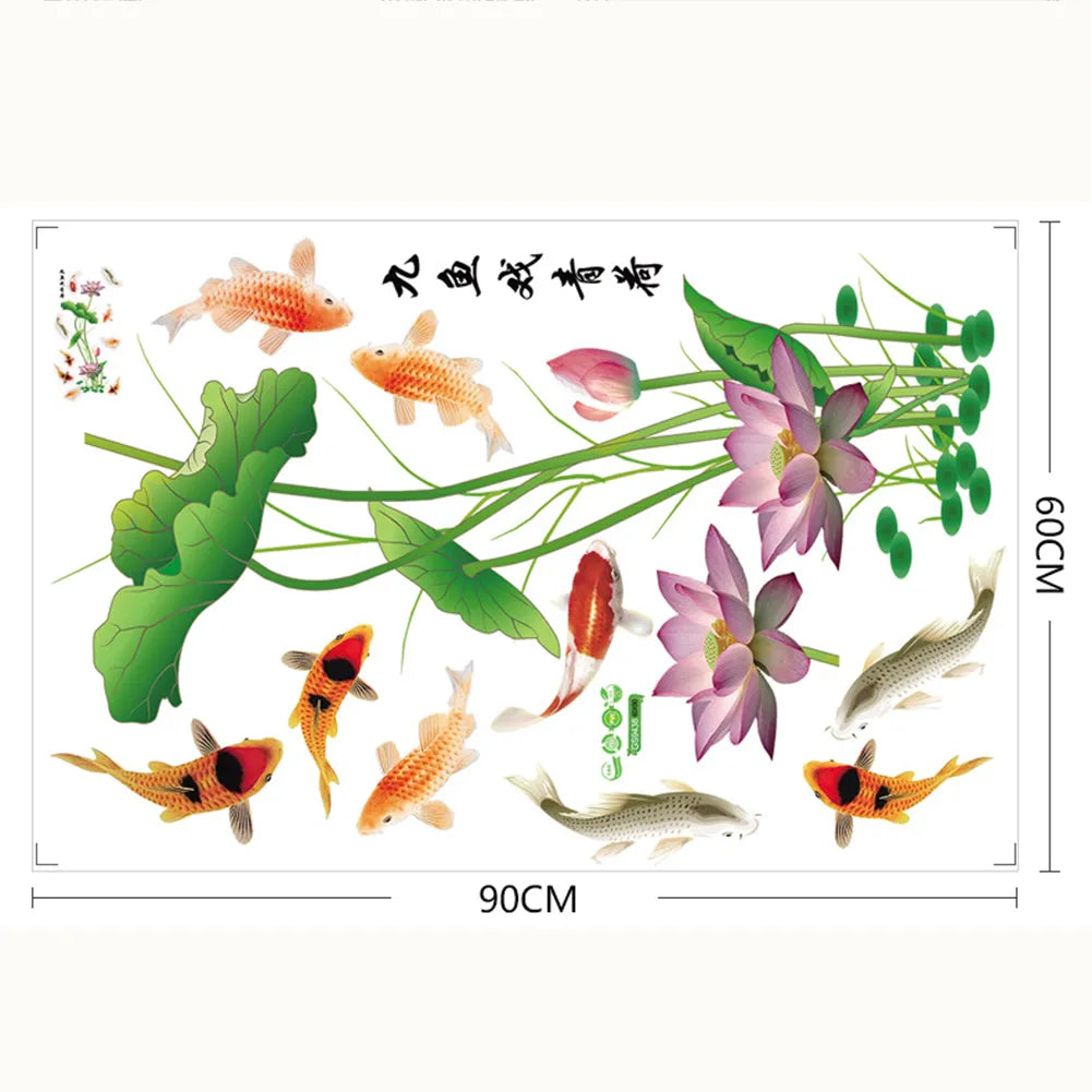 feng shui fish carp lotus flowers  Wall decal High quality printed wall sticker with glue on the back of the fish pond and lotus pattern GS9438 Size: 60x90cm