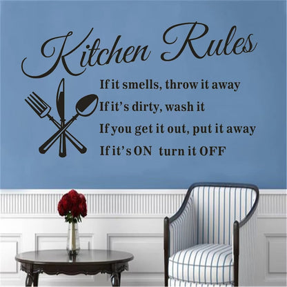 Quotes Kitchen Rules Text Restaurant Wall Sticker Home Cupboard Decal Mural DIY Home Decor for Living Room Adesivo De Parede  dz008  Size: 57 x 33cm