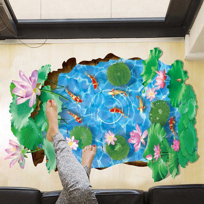 Creative 3D Lotus Pond Vinyl Wall Stickers Funny Art Wall Mural Floor Decals for Kids Rooms Bedroom Bathroom Waterproof XL8305