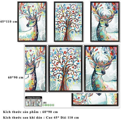 Nordic style creative 3.D removable stickers XL8327 Fantasy Watercolor Deer -Colorful