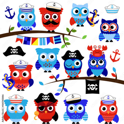 Nautical Owls Clipart & Vectors