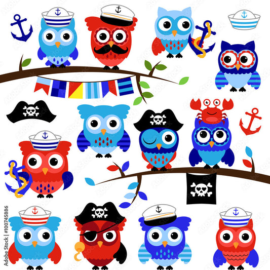 Nautical Owls Clipart & Vectors