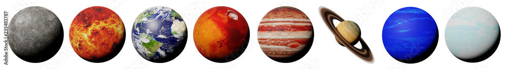the planets of the solar system isolated on white background (3d space rendering, elements of this image are furnished by NASA)