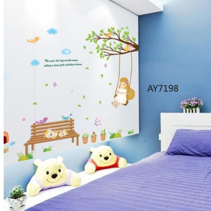 Cheap DIY Cartoon Swing girl Vinyl Removable Kid Room DIY Wall Stickers Decal environment Mural Decor AY7198