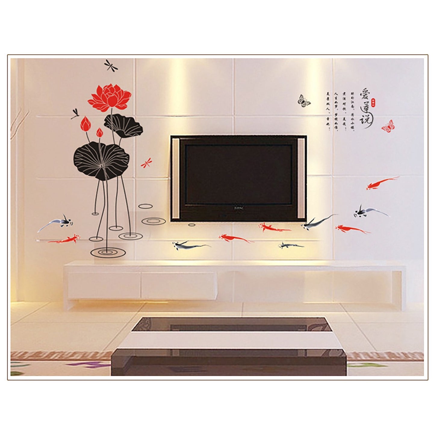 Ailian Said' Lotus Flower Chinese Style Wall Stickers Wall Decal DIY PVC for kindergarten Living Room Children's Room TV Sofa Background Wall Art Decors