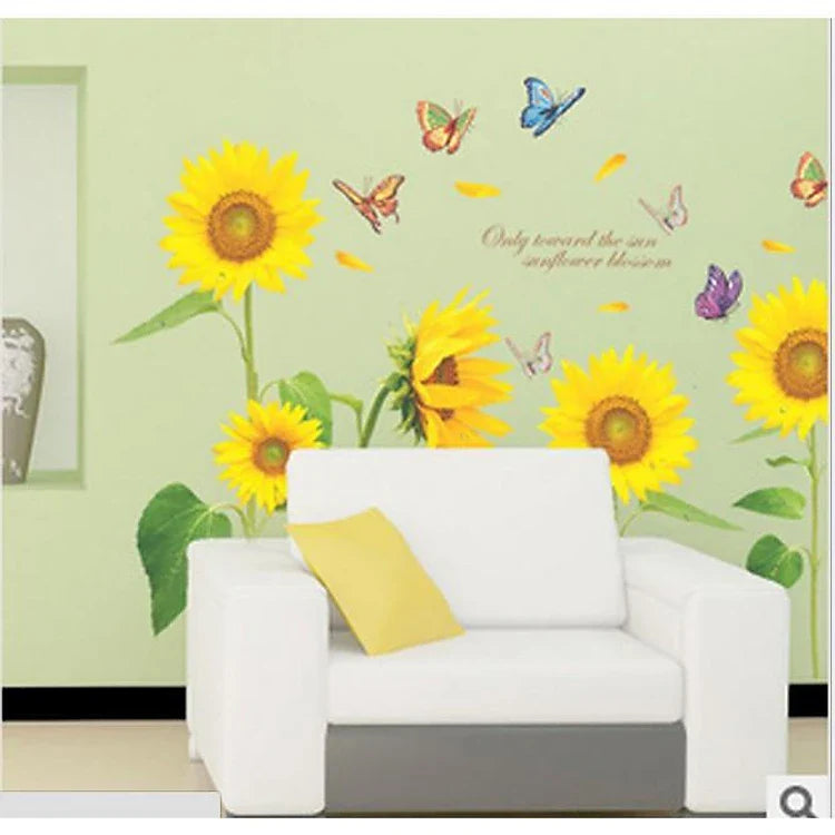 LM868 Sunflower butterfly Wall Stickers Wall Decals