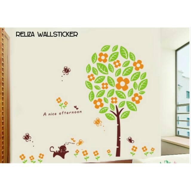 RELIZA WALL STICKER GREEN TREE KITTENS GREEN TREE WALL STICKER size 60x90 ay208