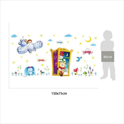 XL8218 magic door wall cartoon animal paradise kindergarten living room background decorative painting self adhesive wallpaper
