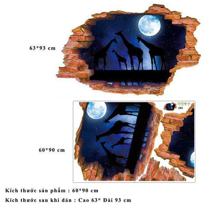 xl8309 3D stickers Moon Starry Giraffe broken wall stickers For Home decor Study Dormitory Decoration decals Removable Sticker poster