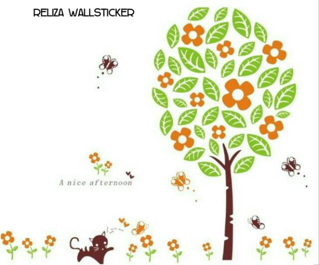 RELIZA WALL STICKER GREEN TREE KITTENS GREEN TREE WALL STICKER size 60x90 ay208