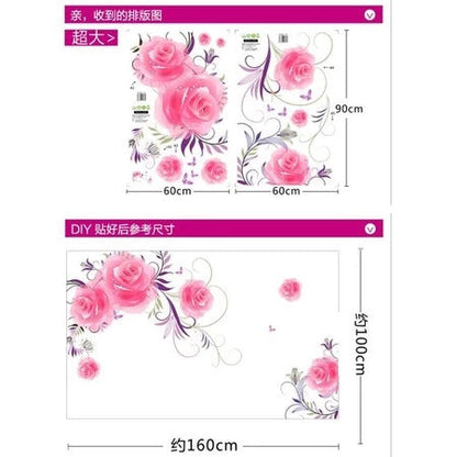 ROSES PVC Wall Sticker Home Decor - Flower wall sticker 2 peaces gs8705 Size: 60x90