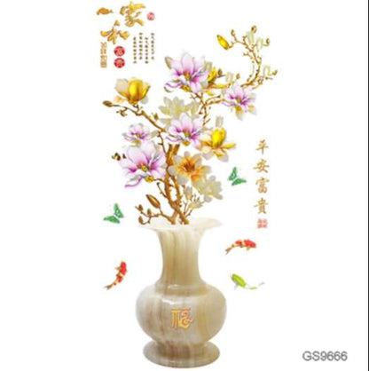 Kitchen Wall Decor Safe and Wealthy Vase Jade Carved for Living Room Bedrooms Tv Background 3D Wall Art Decoration Modern Design GS9666 Size: 60X90cm