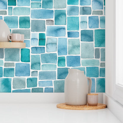 Blue Marble Brick Wall Tiles – Decorative 3D Peel & Stick Wallpaper for Home & Office Walls (45 x 845 cm), (332 inche x 18 inche)
