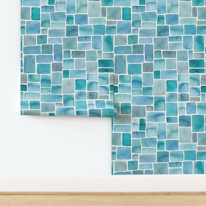 Blue Marble Brick Wall Tiles – Decorative 3D Peel & Stick Wallpaper for Home & Office Walls (45 x 845 cm), (332 inche x 18 inche)