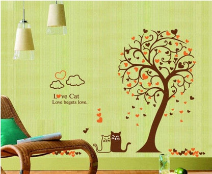 WALL STICKER HEART TREE AND CAT AY9017