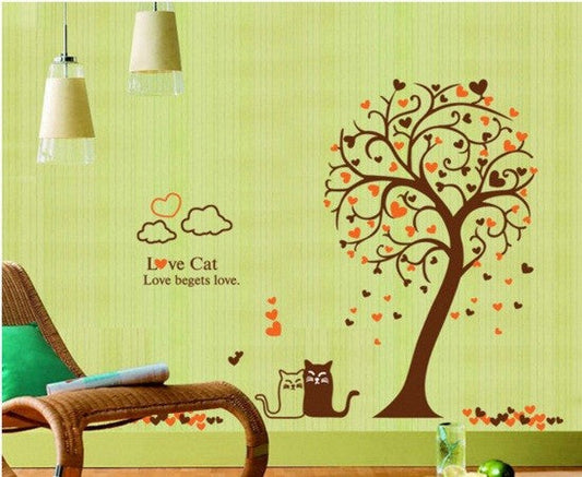 WALL STICKER HEART TREE AND CAT AY9017