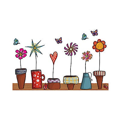 Ay947 Cute Flower Wall Sticker Kitchen Window Sticker Butterfies Wall