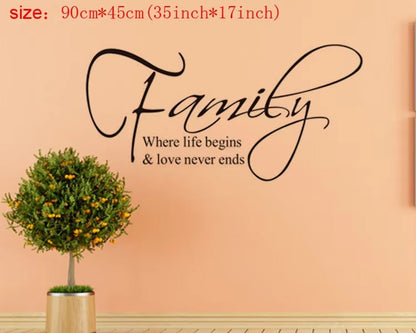 Family where life begins and love never ends wall sticker 30cm by 60 cm
