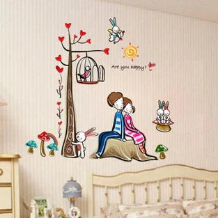 Sweet love theme wall sticker, boy and girl, love tree size 50x70 ay924