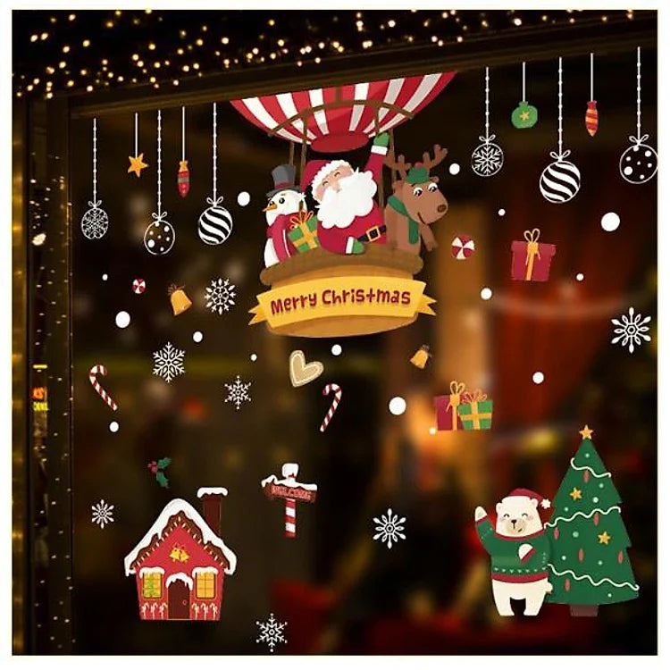 Border Wall Paste Christmas Tree Shop Shop, Glass Paste Window Door Decoration, Santa Claus Paste Paper Window Flower