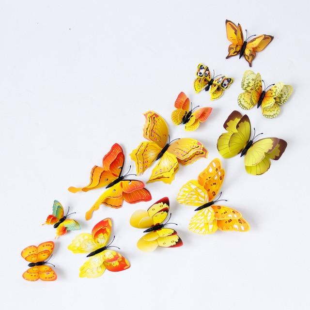 12 Pcs Butterfly dubble lear  Wall Stickers Decoration Magnet Butterflies on the wall DIY Wallpaper 3D PVC