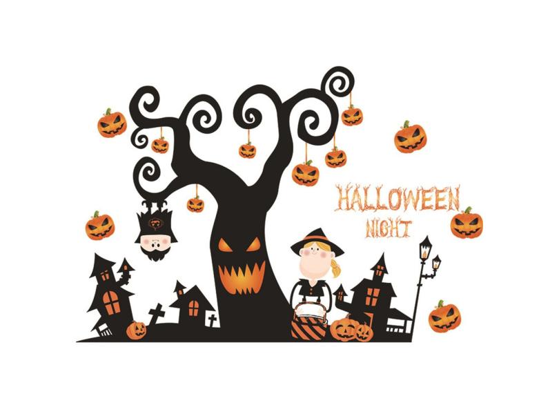 Halloween pumpkin black tree wall sticker cartoon