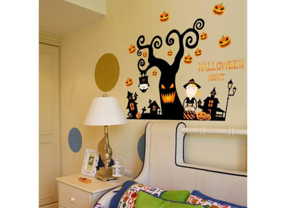 Halloween pumpkin black tree wall sticker cartoon