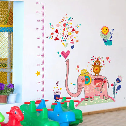 New Pink Big Elephant Play Water Animals Zoo Wall Stickers Height Ruler Measure Kids Room Nursery For Party Decoration - Wall Stickers - AliExpress