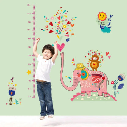 New Pink Big Elephant Play Water Animals Zoo Wall Stickers Height Ruler Measure Kids Room Nursery For Party Decoration - Wall Stickers - AliExpress
