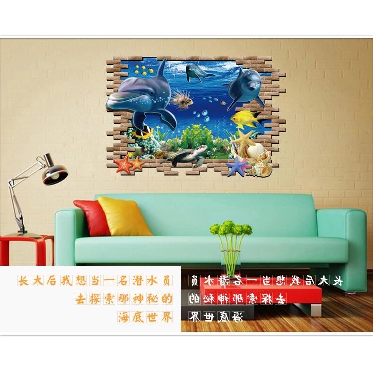 WALL STICKER XL8120 3D BRICK DOLPHIN 60X90 WALSTICKER WALLSTICKER