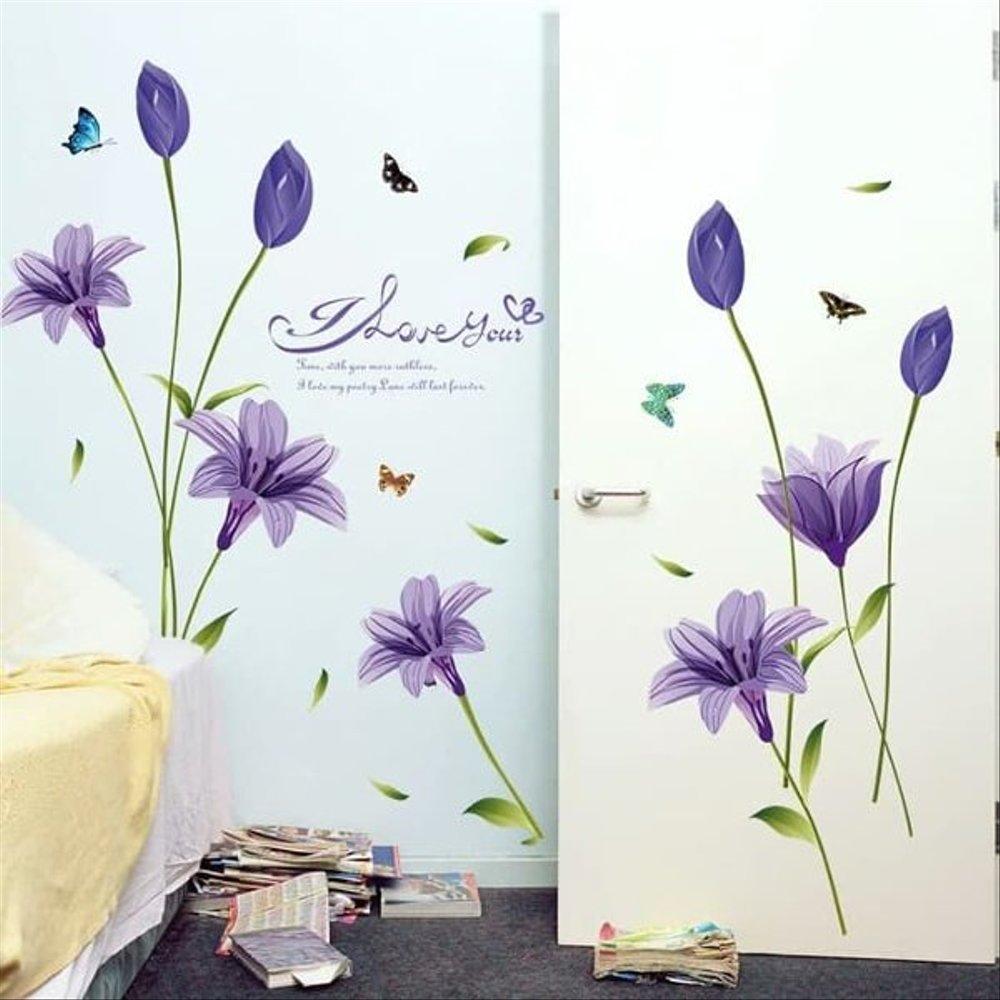 SK9122B PURPLE BIG TULIP WALL WALLSTICKER WALL STICKER WALL STICKER TRANSPARENT DECORATION 60x90