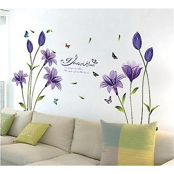 Romantic Lily Flower Butterfly Wall Sticker Living Room Bedroom Wall ay9242
