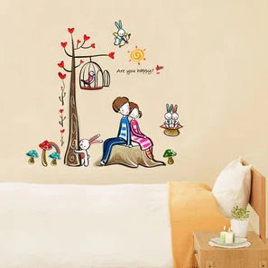 Sweet love theme wall sticker, boy and girl, love tree size 50x70 ay924