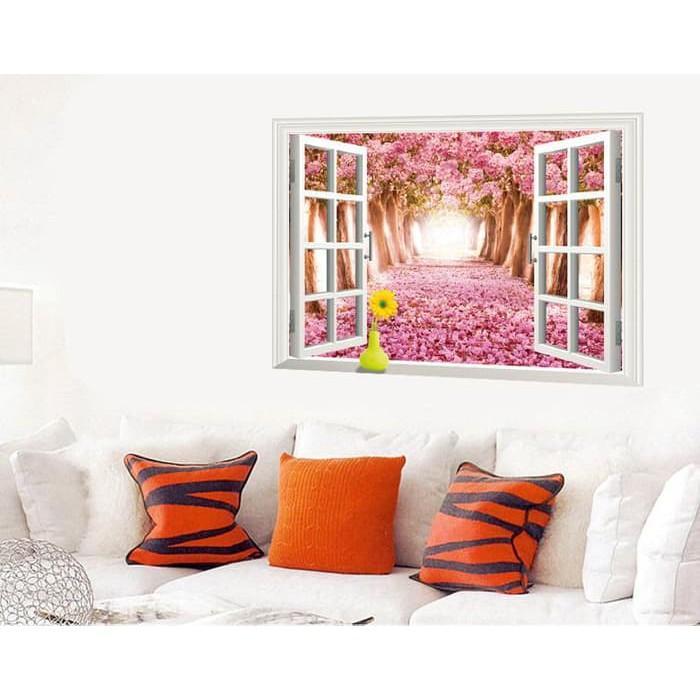 AY9234D cherry tree avenue 3d fake windows landscape green pvc wall sticker Removable wall stickers home decor wall decor