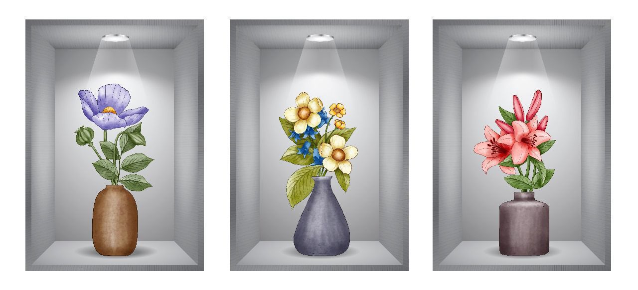 Pack of 3 Removable Self-Adhesive Wall Stickers - Home Decor Decals with Plants, Flowers - Western Wall Art for Living Room and More (Size: 30cm x 42.5cm)