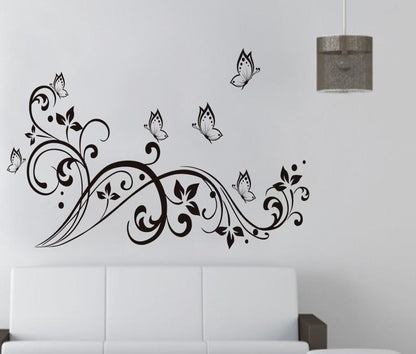 Black Butterfly Flower Wall Decal JM7255