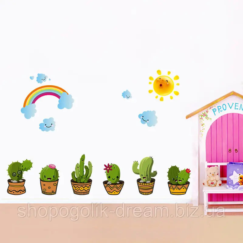 XH6216 CACTUS N RAINBOW RAINBOW CACTUS WALL STICKER 45X60 WALSTICKER