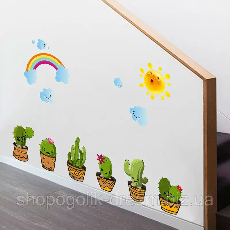 XH6216 CACTUS N RAINBOW RAINBOW CACTUS WALL STICKER 45X60 WALSTICKER